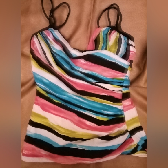 New Multicolor Striped Women's Bikini Swim/ Bathing Suit Top Size 8 - Picture 1 of 7